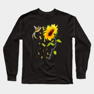 Childhood Cancer Awareness Hummingbird Sunflower Ribbon Long Sleeve T-Shirt